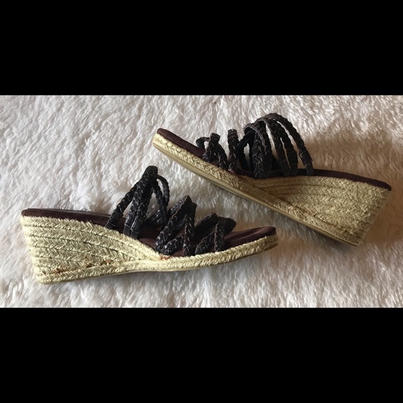 Pazzo Wedge Sandals, Rope Type Outer Covering, Brown Braided Leather, Size 7.5 - Picture 1 of 6